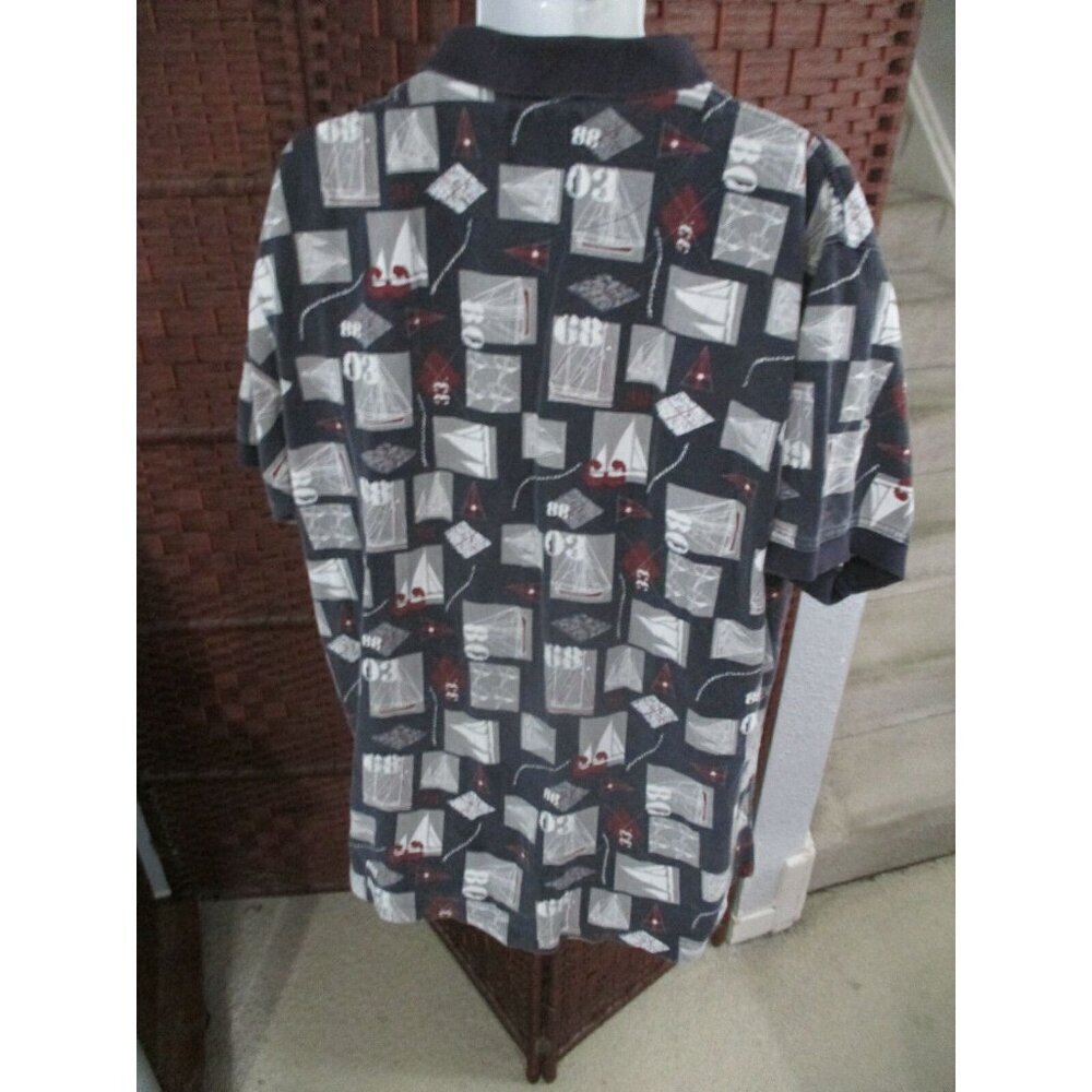 Vintage Men's Polo Shirt All Over Print Sailboats Golf Shirt XL Nautical Sailing - Picture 2 of 3